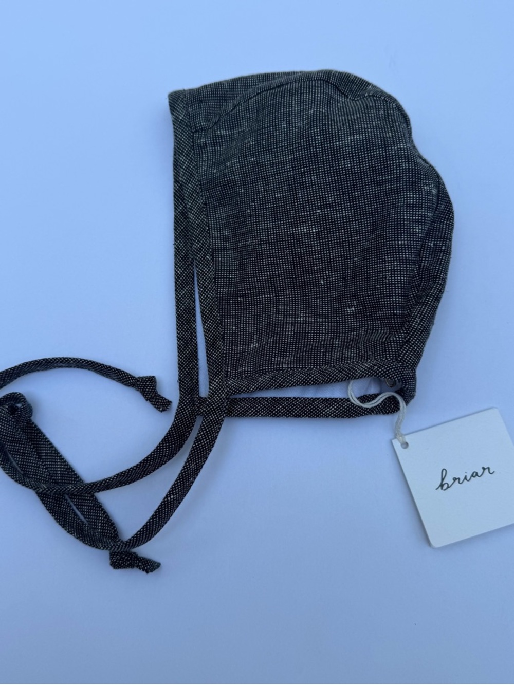 Briar Baby Black & White Chambray Linen Bonnet